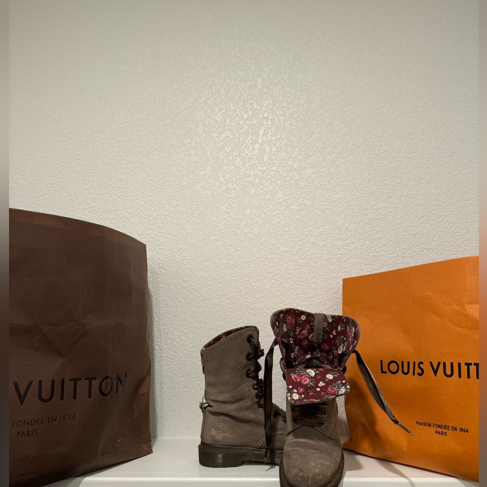 Doc Martens Brown Floral Lined Boots -  Women’s Size 7